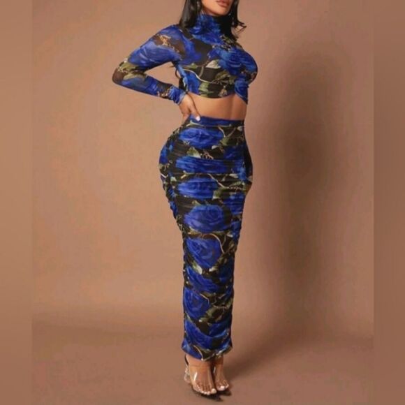 Sexy printed 2pc floral skirt set sz Medium - Picture 2 of 6